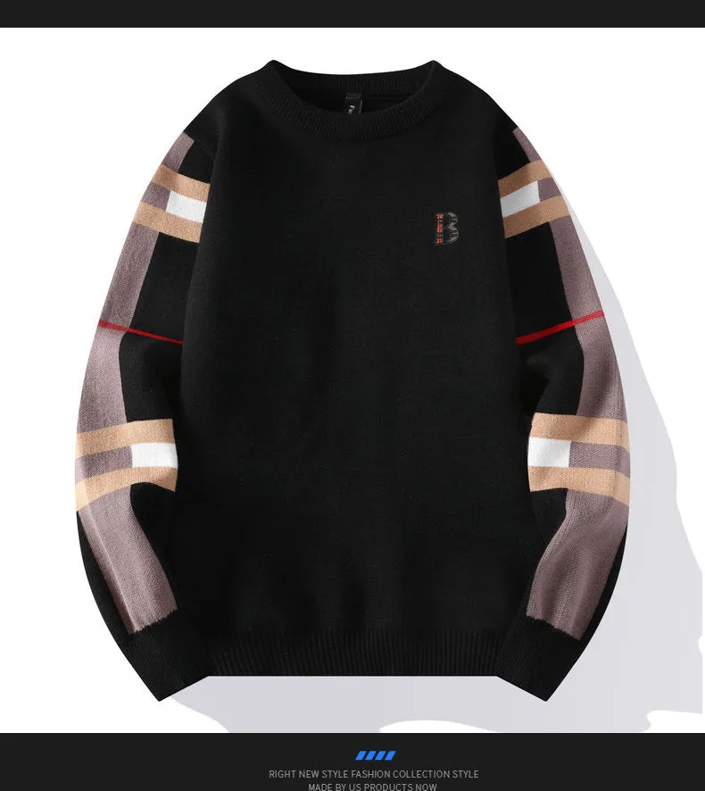 2024 New Autumn/Winter Fashion Luxury Men's Classic Casual Stripe Checkered Pullover Men's Business Brand Soft and Warm Sweater