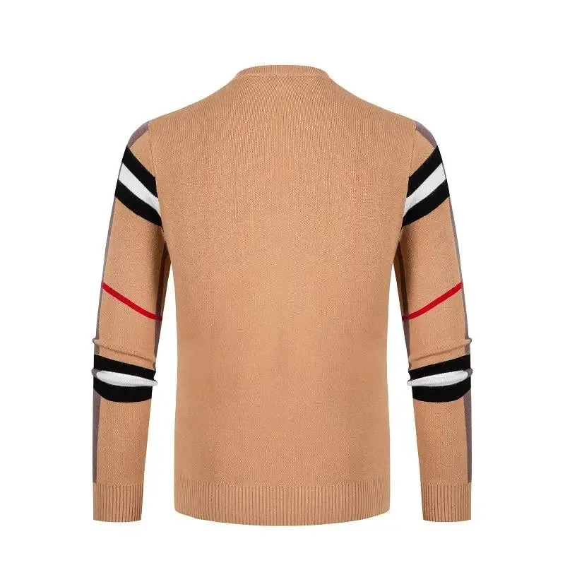 2024 New Autumn/Winter Fashion Luxury Men's Classic Casual Stripe Checkered Pullover Men's Business Brand Soft and Warm Sweater