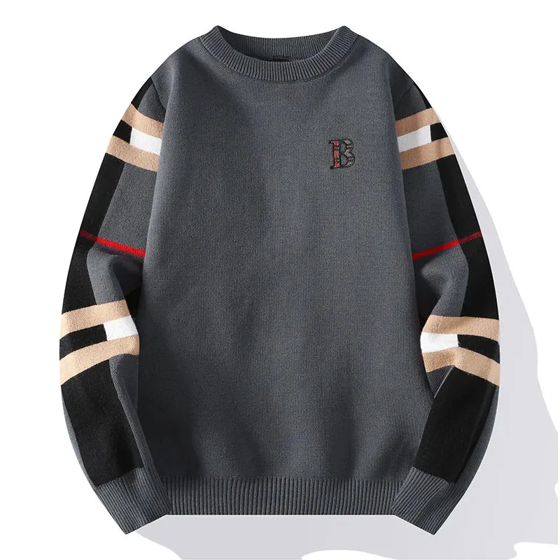 2024 New Autumn/Winter Fashion Luxury Men's Classic Casual Stripe Checkered Pullover Men's Business Brand Soft and Warm Sweater