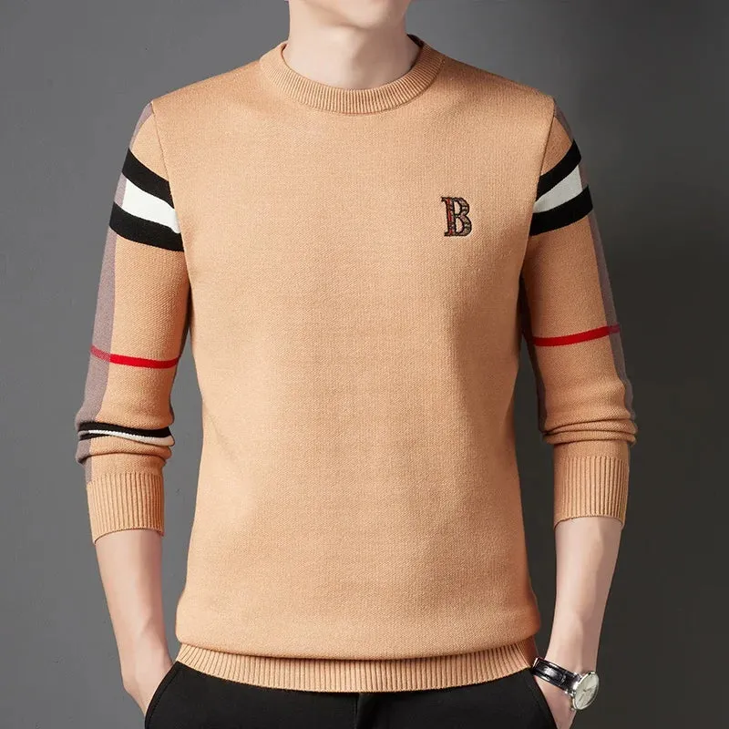 2024 New Autumn/Winter Fashion Luxury Men's Classic Casual Stripe Checkered Pullover Men's Business Brand Soft and Warm Sweater