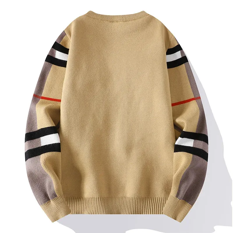 2024 New Autumn/Winter Fashion Luxury Men's Classic Casual Stripe Checkered Pullover Men's Business Brand Soft and Warm Sweater