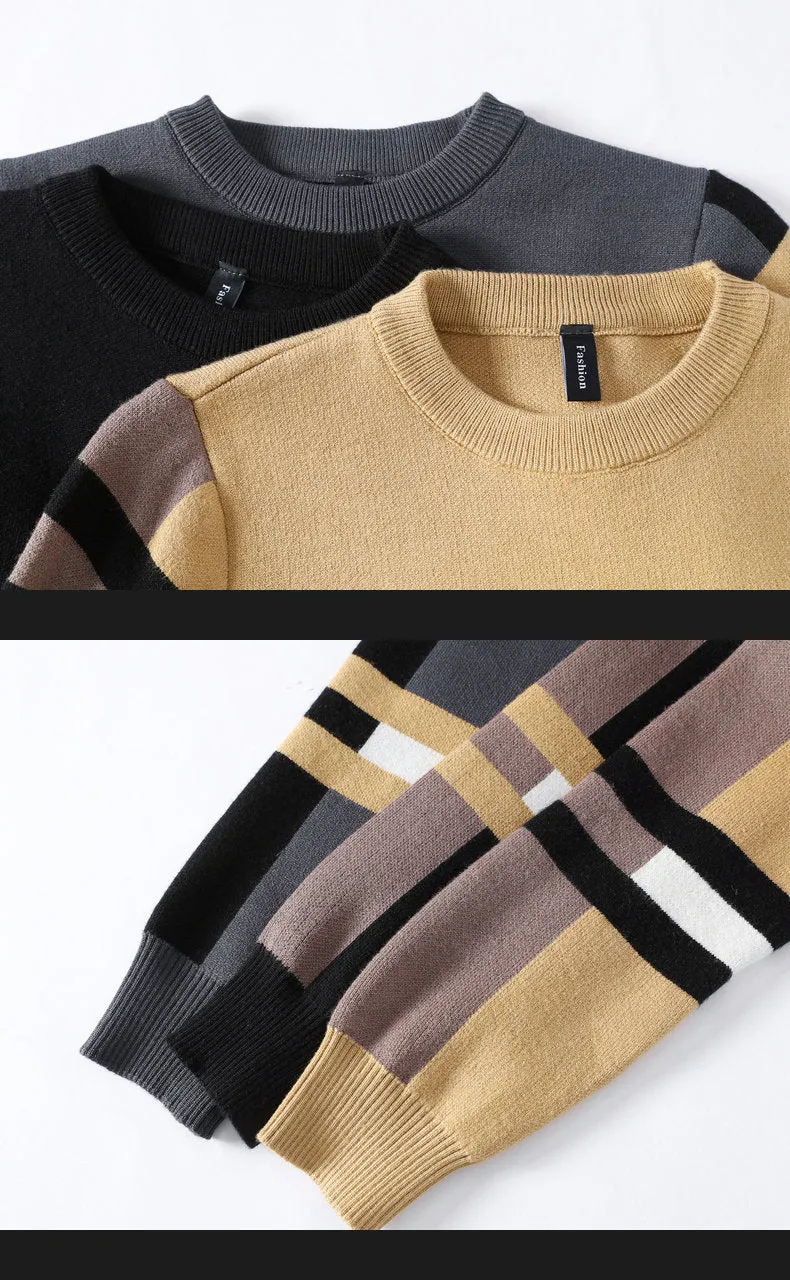 2024 New Autumn/Winter Fashion Luxury Men's Classic Casual Stripe Checkered Pullover Men's Business Brand Soft and Warm Sweater