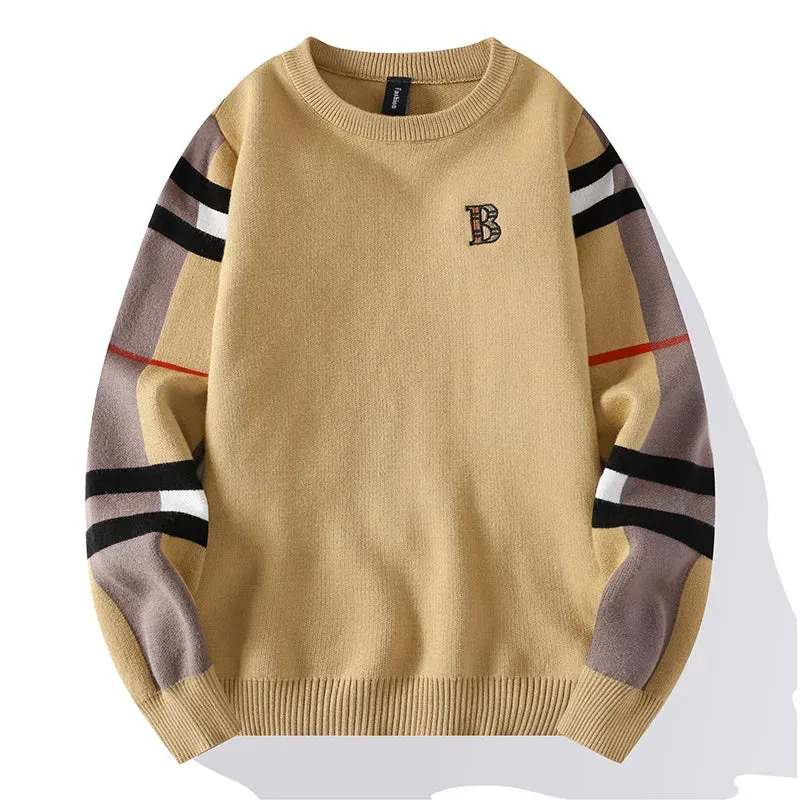 2024 New Autumn/Winter Fashion Luxury Men's Classic Casual Stripe Checkered Pullover Men's Business Brand Soft and Warm Sweater