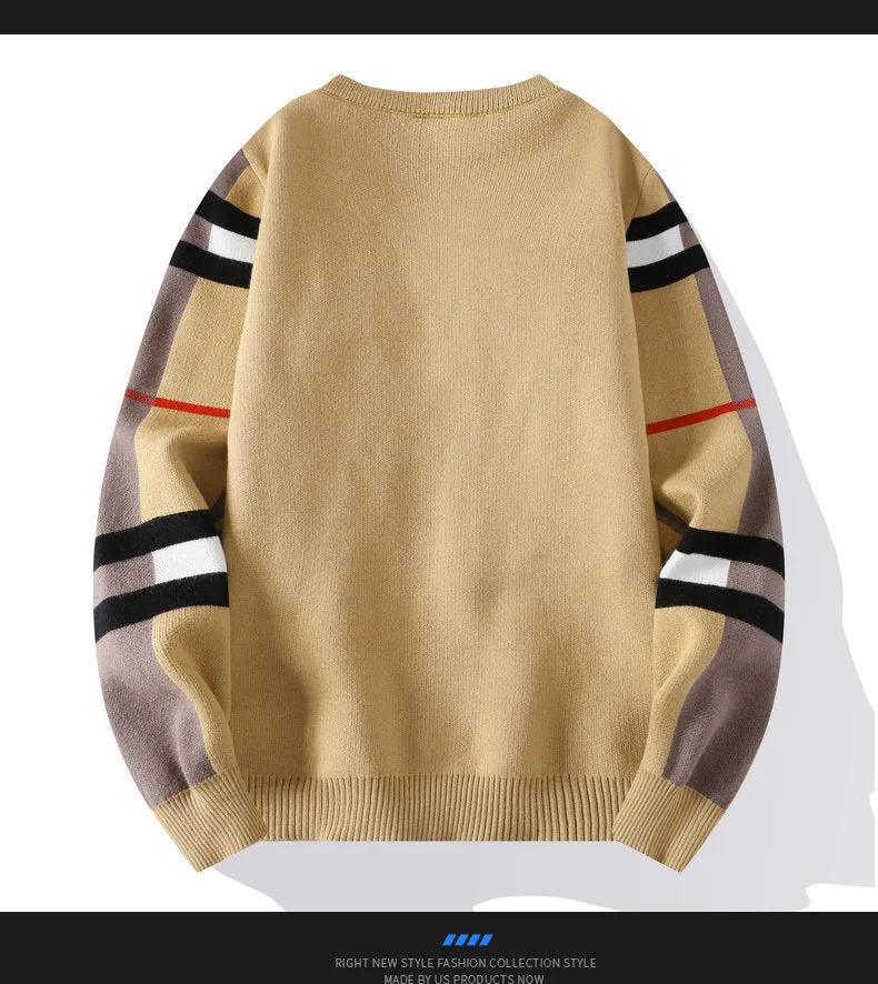 2024 New Autumn/Winter Fashion Luxury Men's Classic Casual Stripe Checkered Pullover Men's Business Brand Soft and Warm Sweater