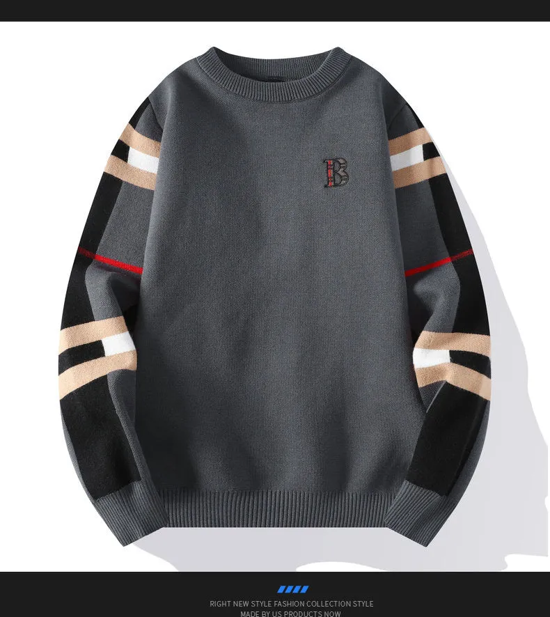 2024 New Autumn/Winter Fashion Luxury Men's Classic Casual Stripe Checkered Pullover Men's Business Brand Soft and Warm Sweater