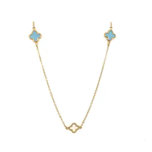 9ct Yellow Gold 9 x Turquoise Clover Necklace