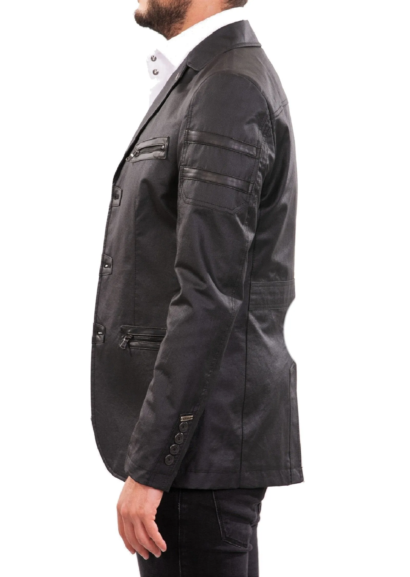 Black Waxed Zipper Blazer