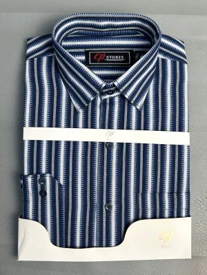 Dark Blue Lines Formal Dress Shirt For Men MFS125