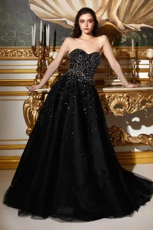 Davante Strapless Ballgown with Jewel Accents Prom Gown 740114ER-Black Cinderella Divine CB114