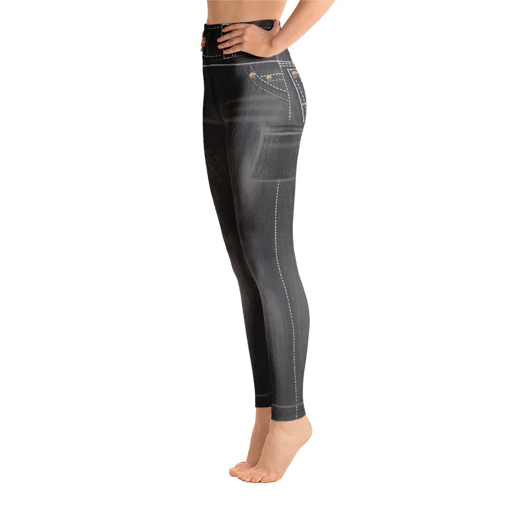 ELEVATED ESSENTIALS, BOOTY BOOSTING HIGH WAISTBAND FADED BLACK JEANS LEGGING