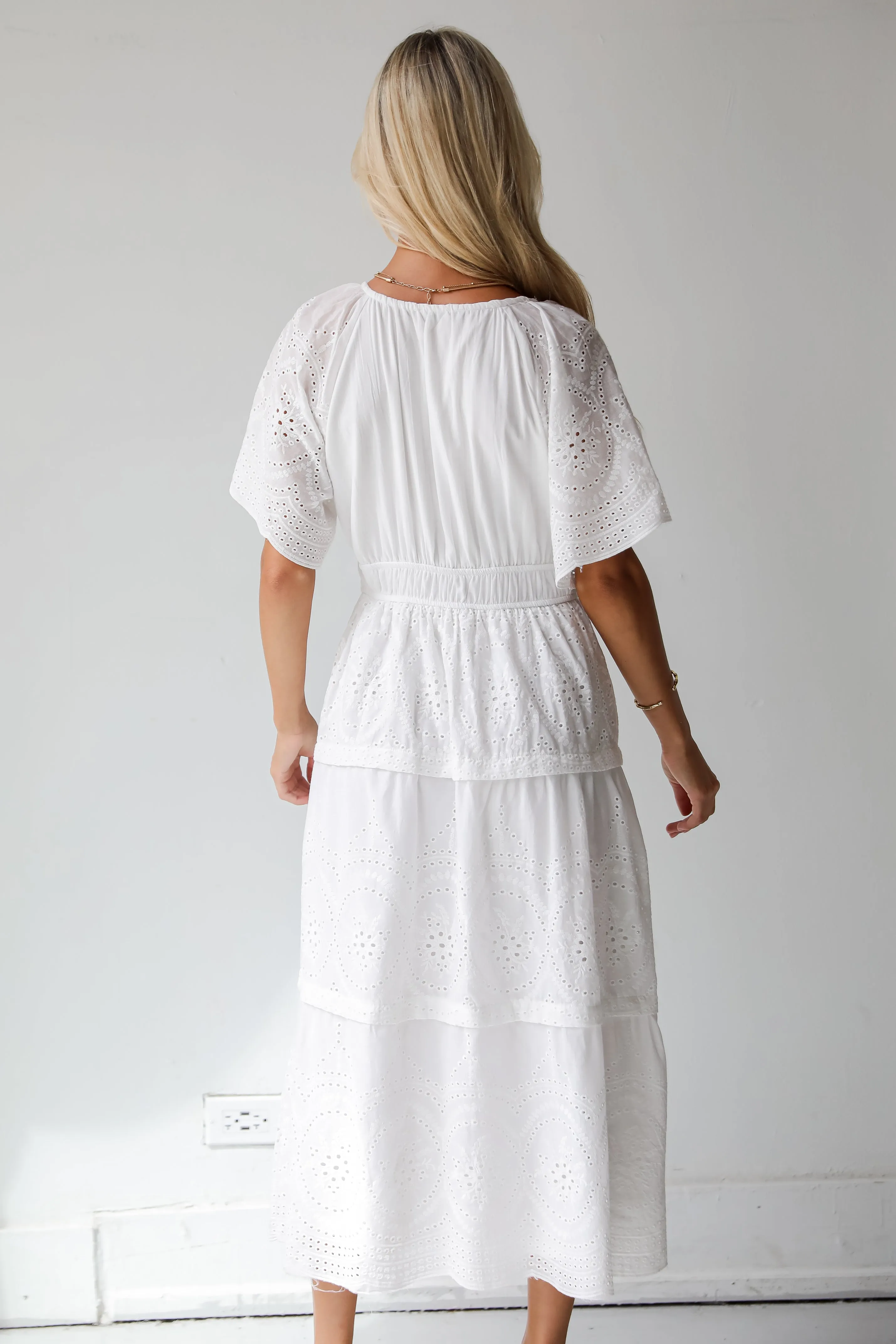 FINAL SALE - Perfect Sunshine White Eyelet Midi Dress