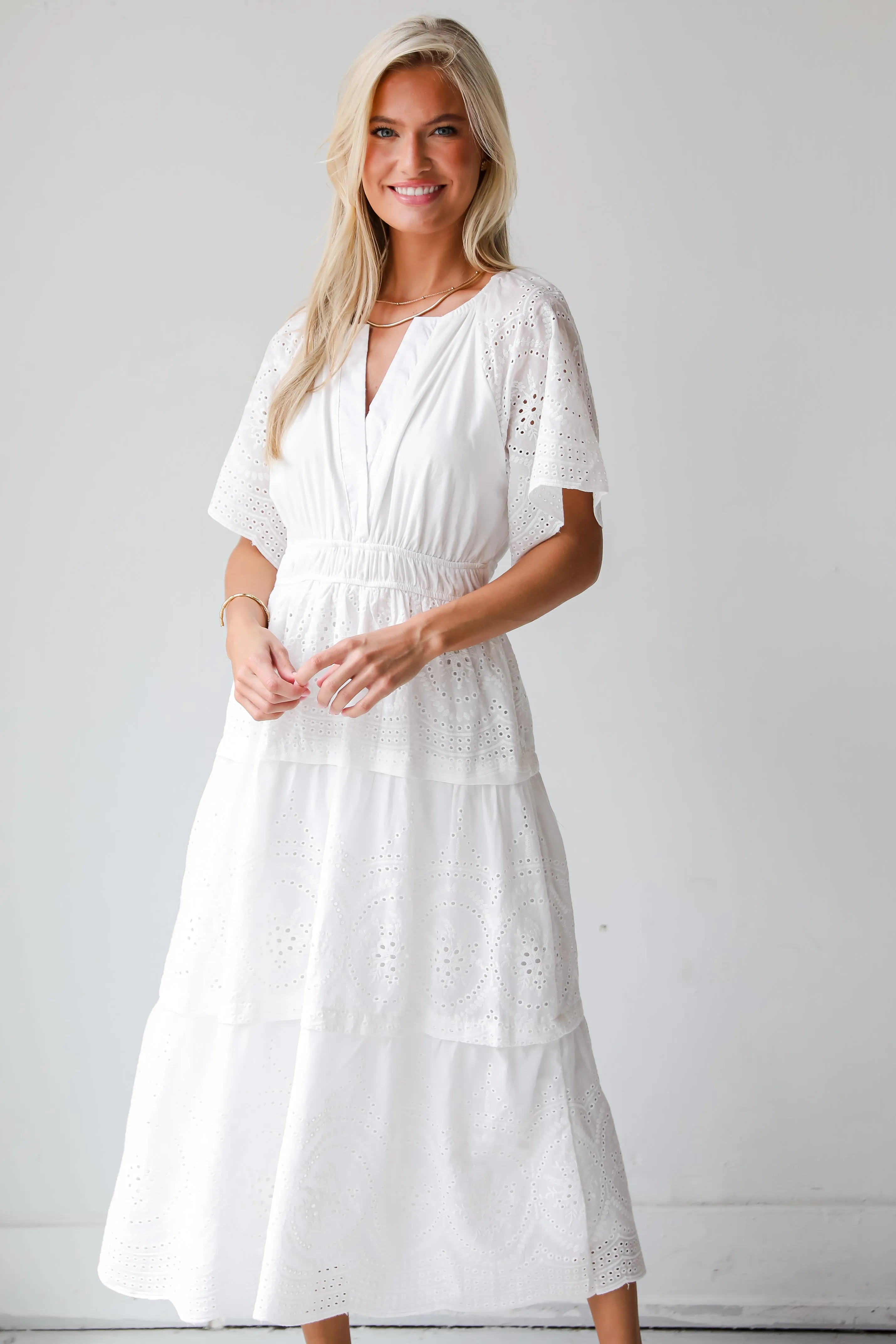 FINAL SALE - Perfect Sunshine White Eyelet Midi Dress