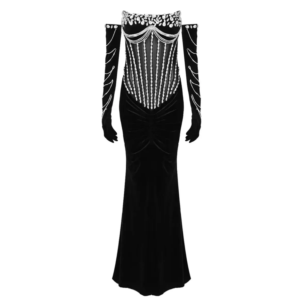 Gertrude Rhinestone Embroidered Dress With Gloves