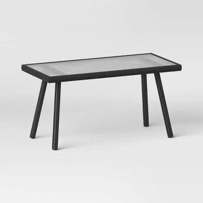 Glass Rectangle Outdoor Patio Coffee Table Black - Room Essentials