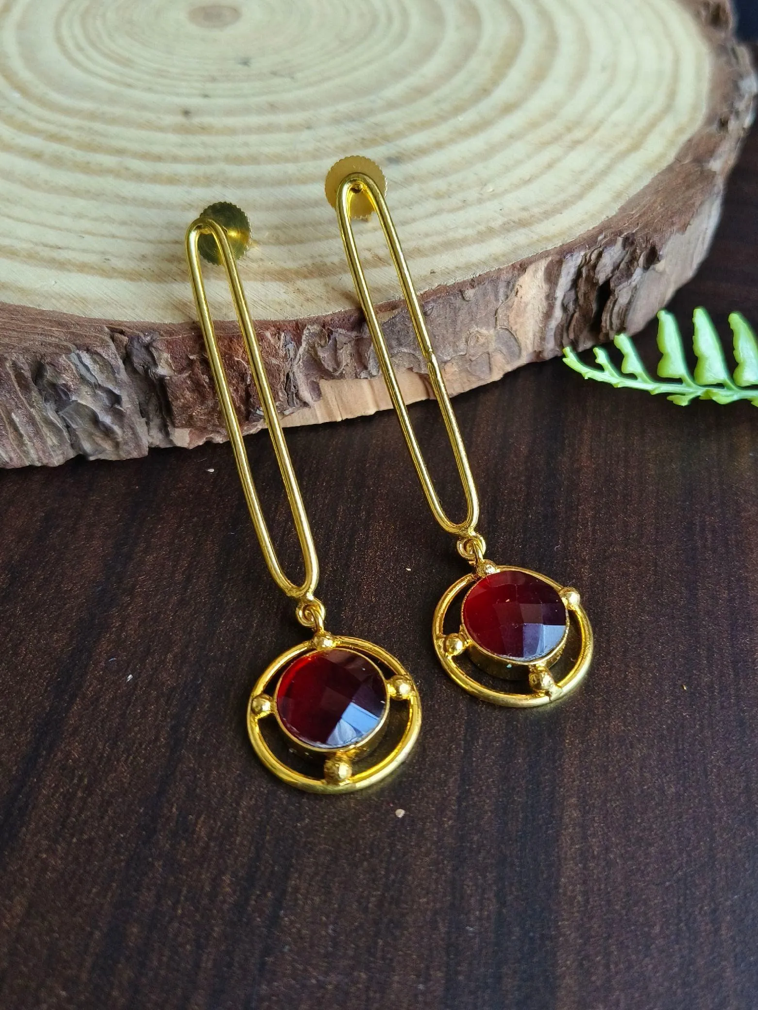 Golden Handcrafted Western Earrings with Monalisa Stone | Sarichka