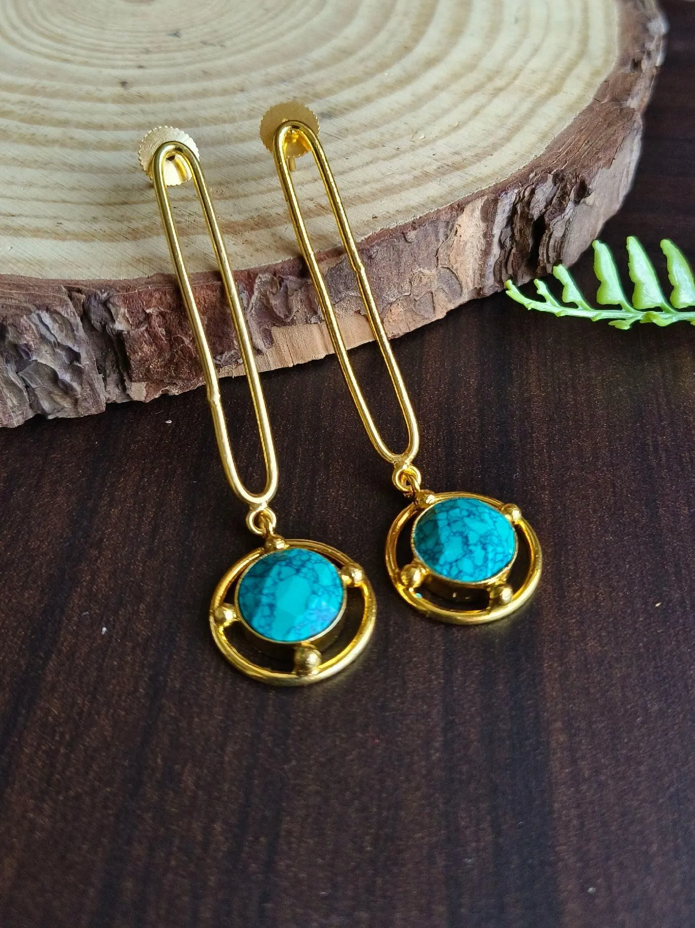 Golden Handcrafted Western Earrings with Monalisa Stone | Sarichka