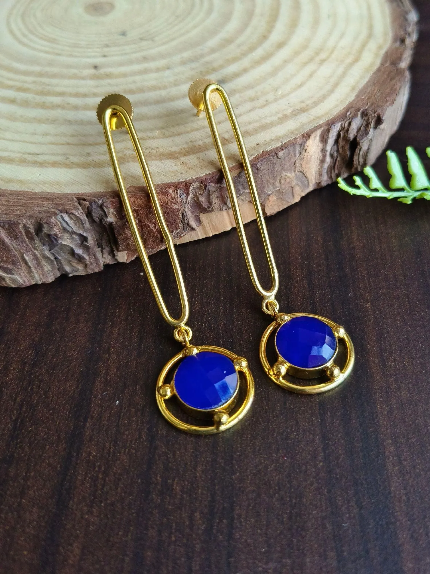 Golden Handcrafted Western Earrings with Monalisa Stone | Sarichka