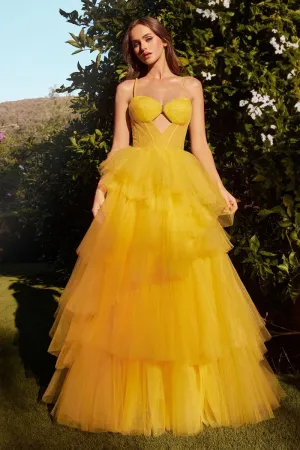 Laney Prom Dress Tiered Ruffle Ball Gown 6201238TXK-Marigold Andrea & Leo A1238  LaDivine A1238