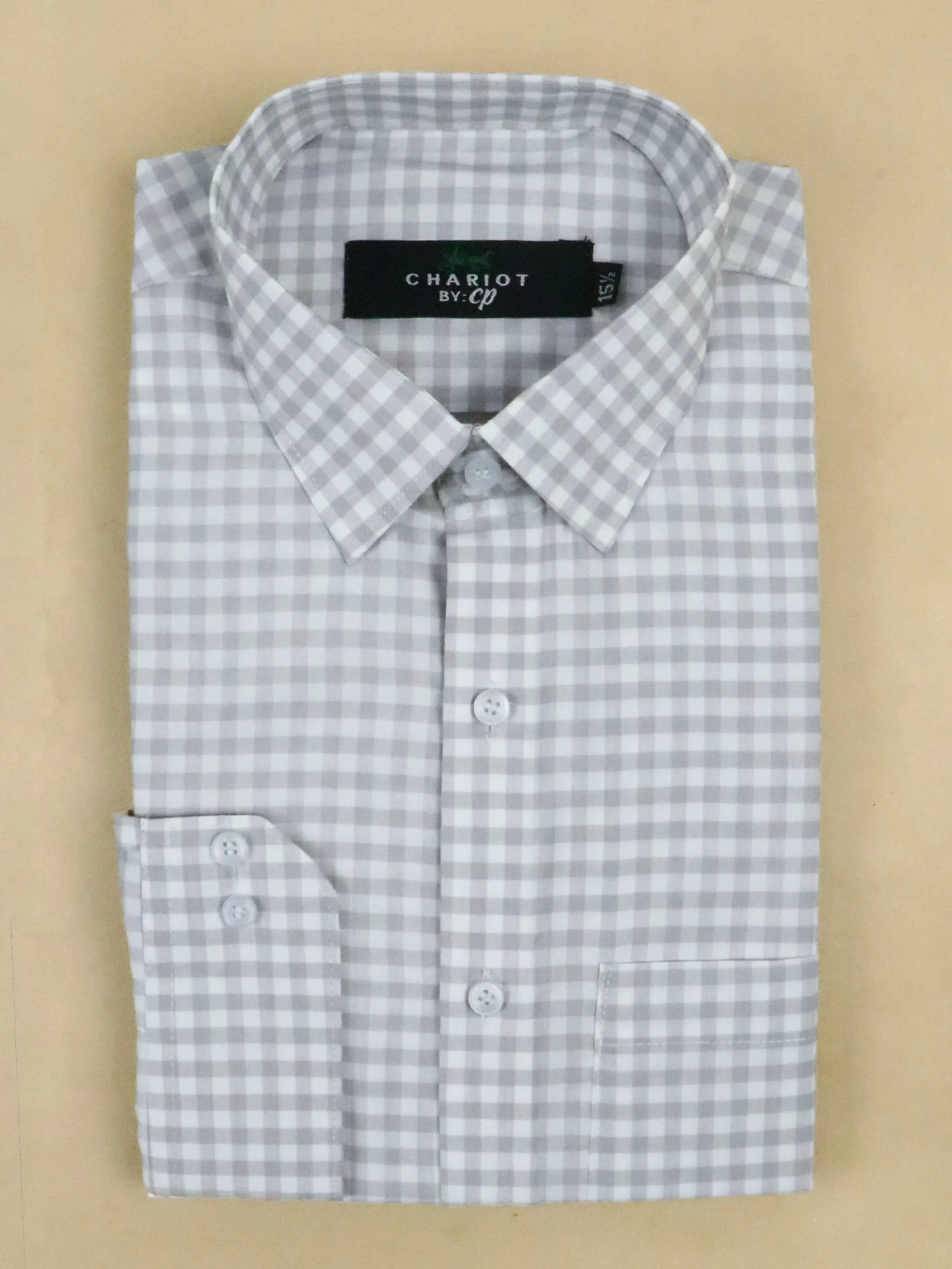 Light Grey Checks Formal Dress Shirt For Men MFS132