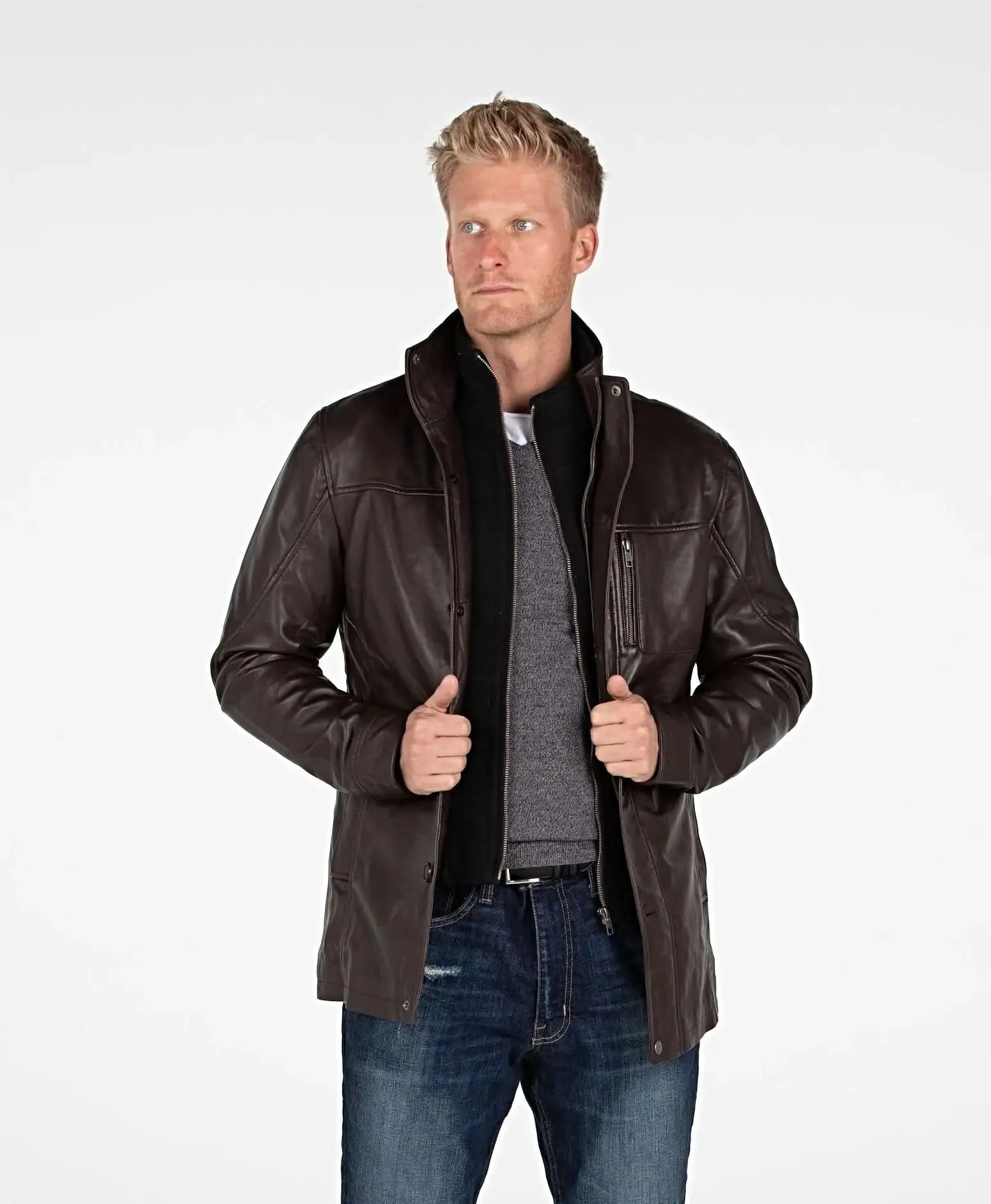 Men's Premium Lambskin Leather Overcoat with Elegant 4-Button Design