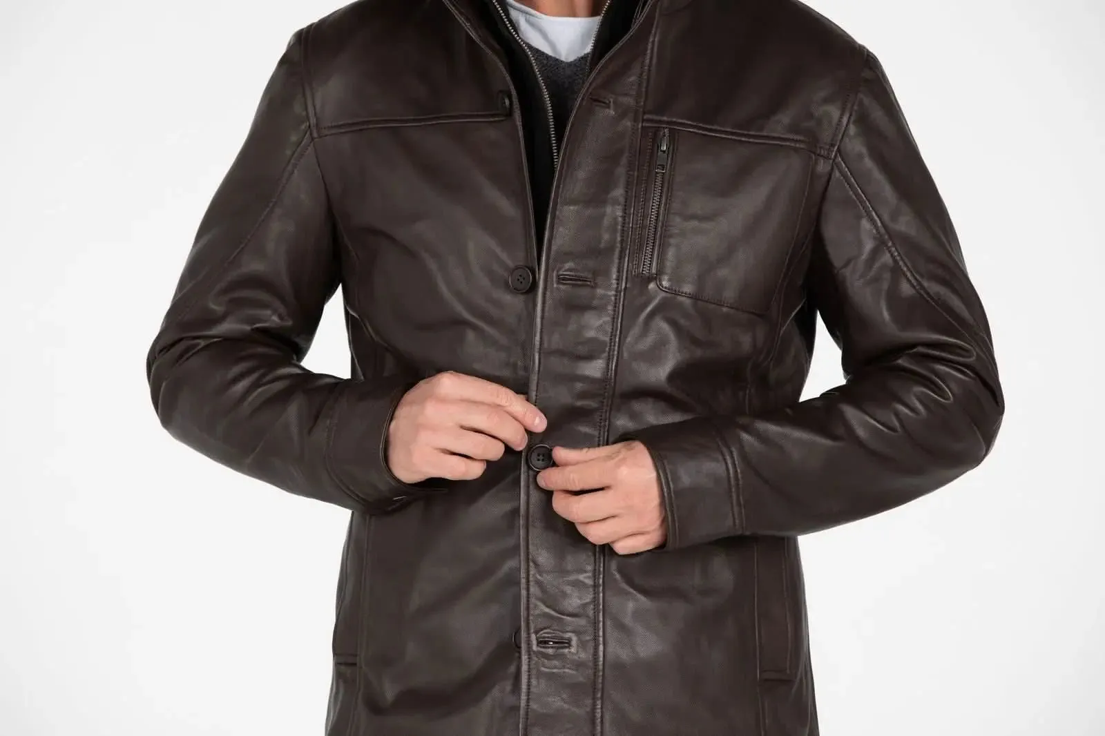 Men's Premium Lambskin Leather Overcoat with Elegant 4-Button Design