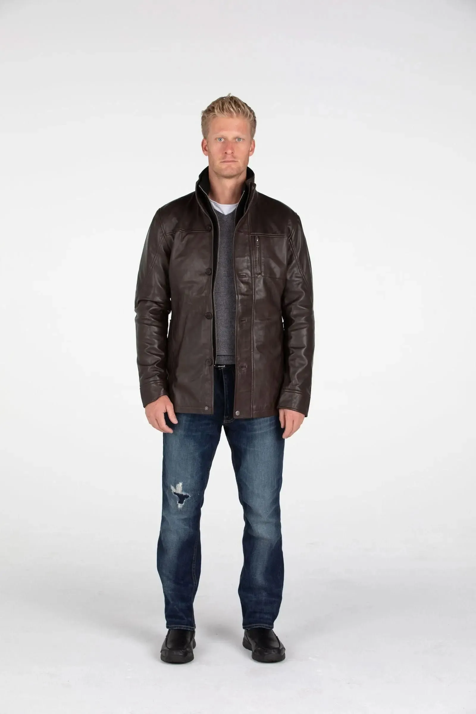 Men's Premium Lambskin Leather Overcoat with Elegant 4-Button Design