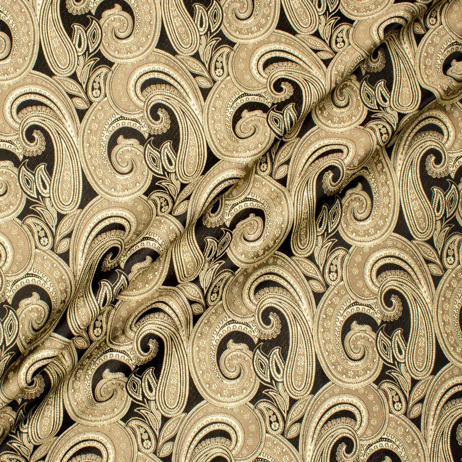 Metallic Gold Paisley Silk Blend Black Brocade