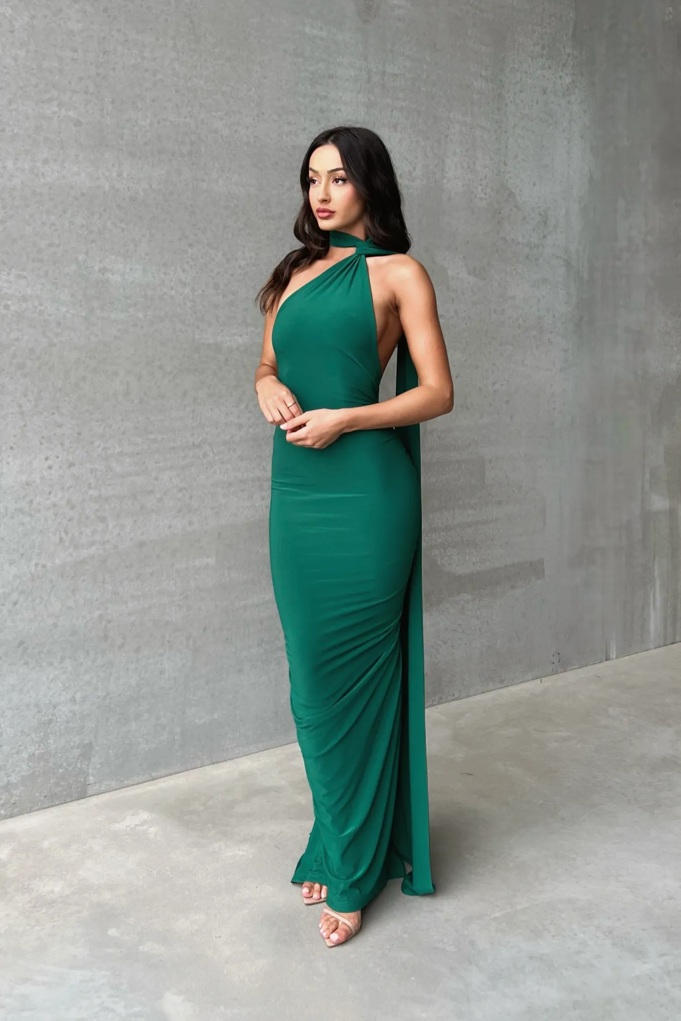 MÉLANI The Label CONSTANTINA Asymmetric Halterneck Midi Dress