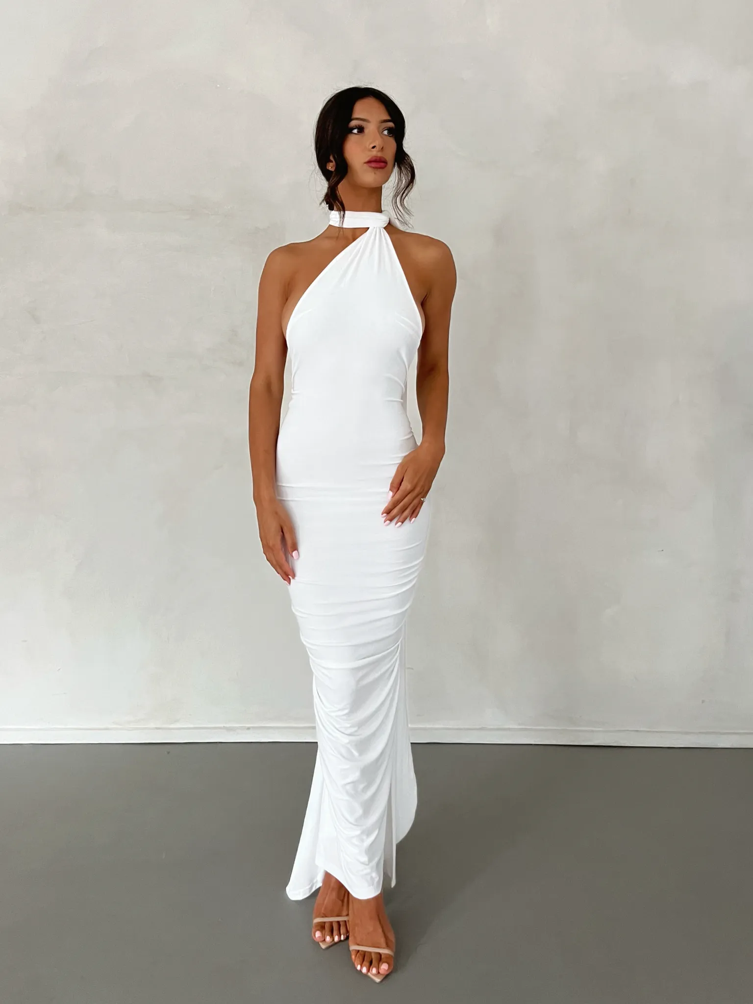 MÉLANI The Label CONSTANTINA Asymmetric Halterneck Midi Dress