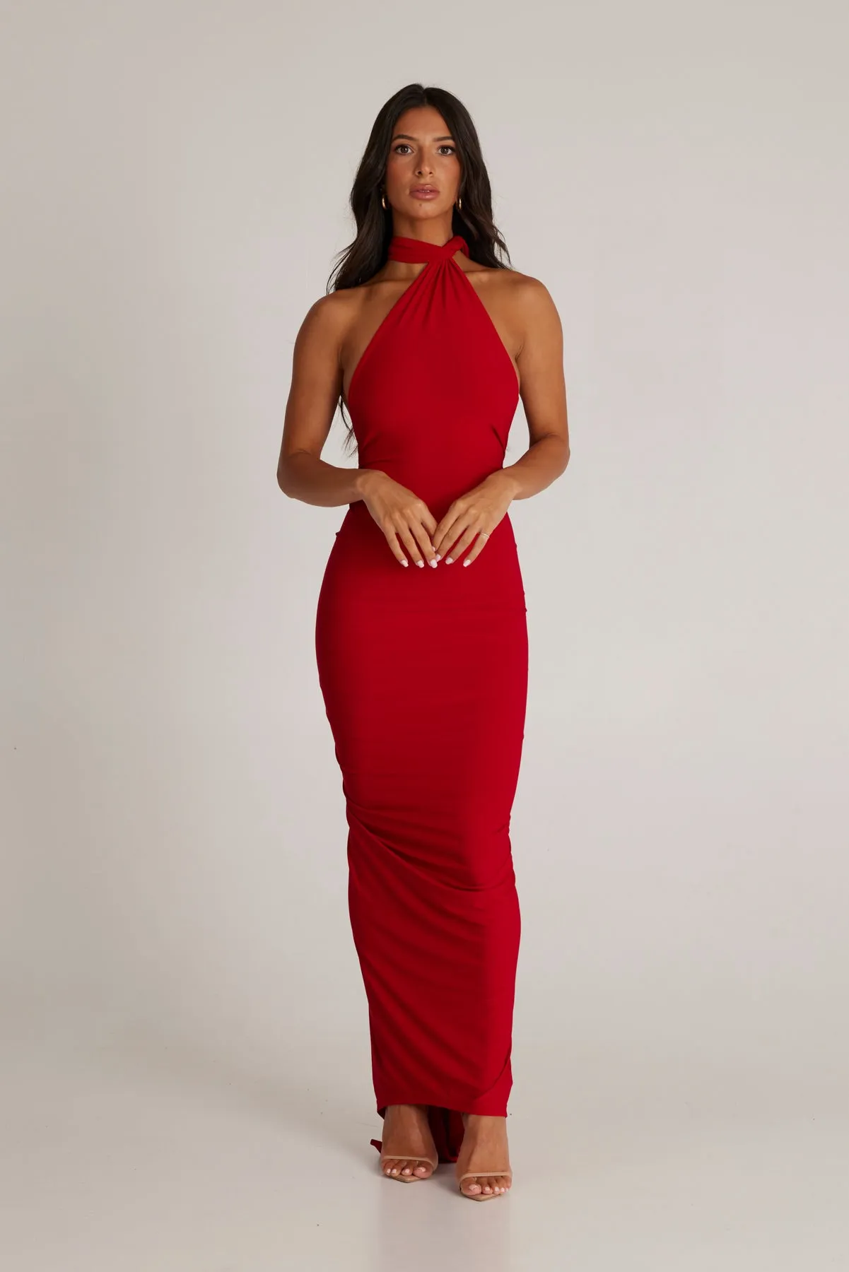 MÉLANI The Label CONSTANTINA Asymmetric Halterneck Midi Dress