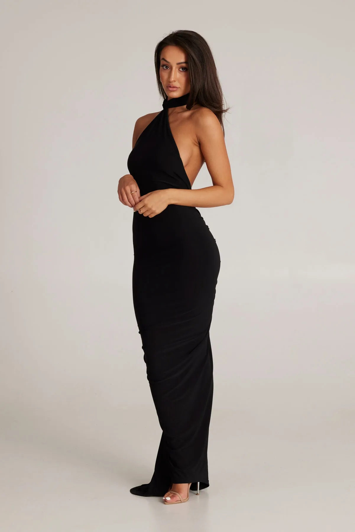 MÉLANI The Label CONSTANTINA Asymmetric Halterneck Midi Dress