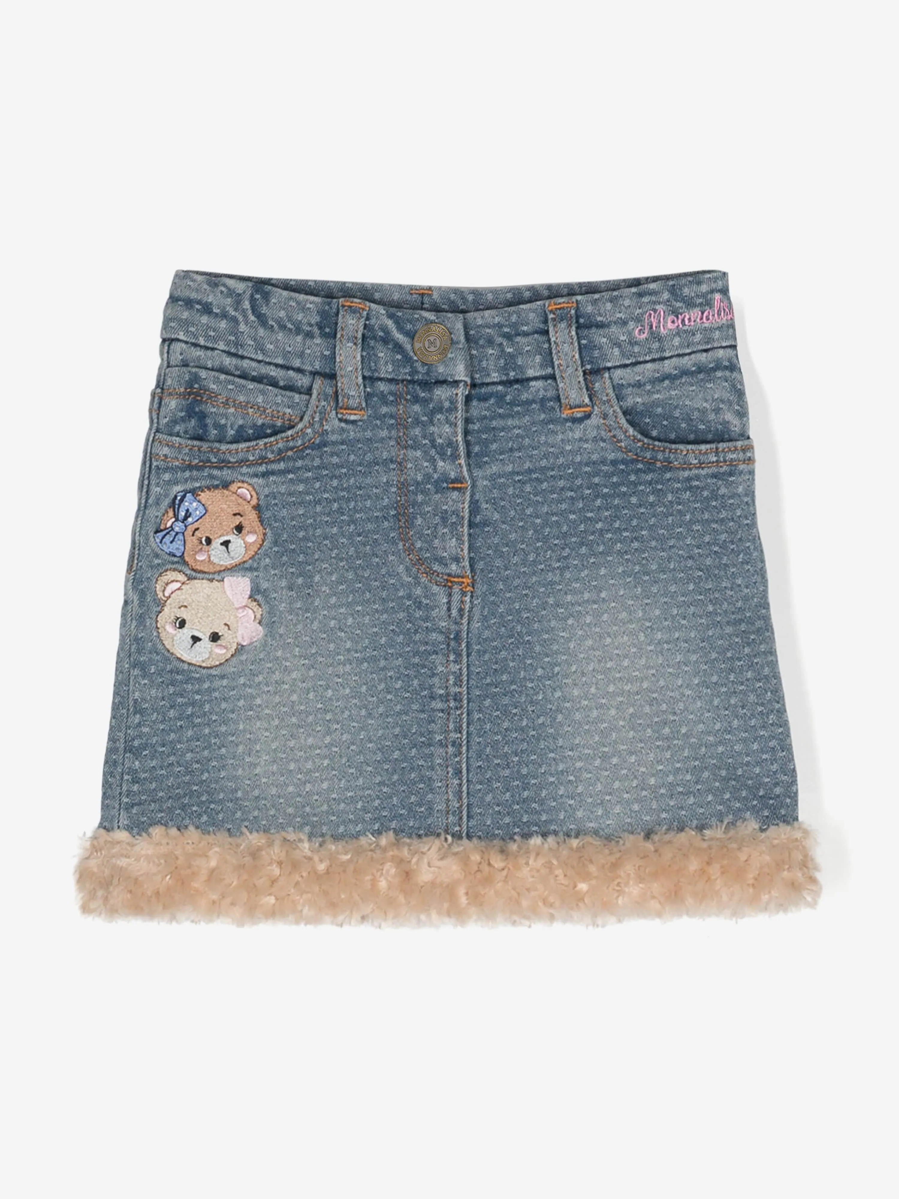 Monnalisa Baby Girls Bear Denim Skirt in Blue