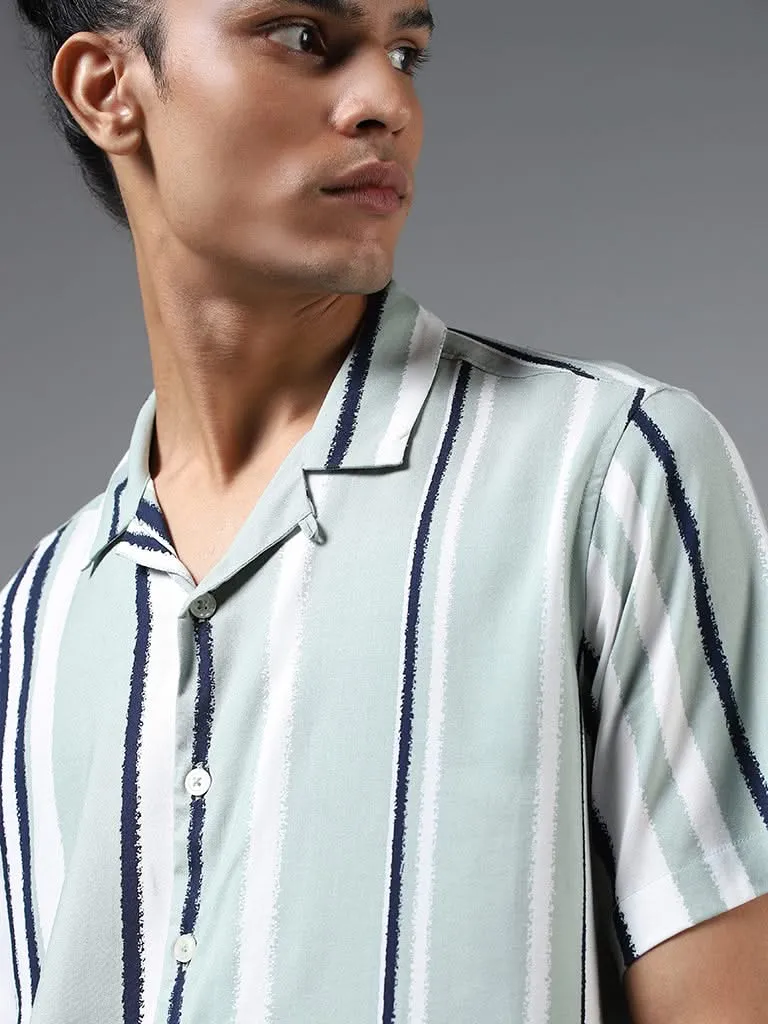 Nuon Sage Striped Relaxed-Fit Shirt