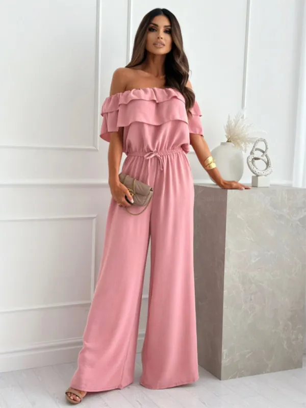 Off-Shoulder Playsuit Ruffle Wide-Leg Jumpsuit