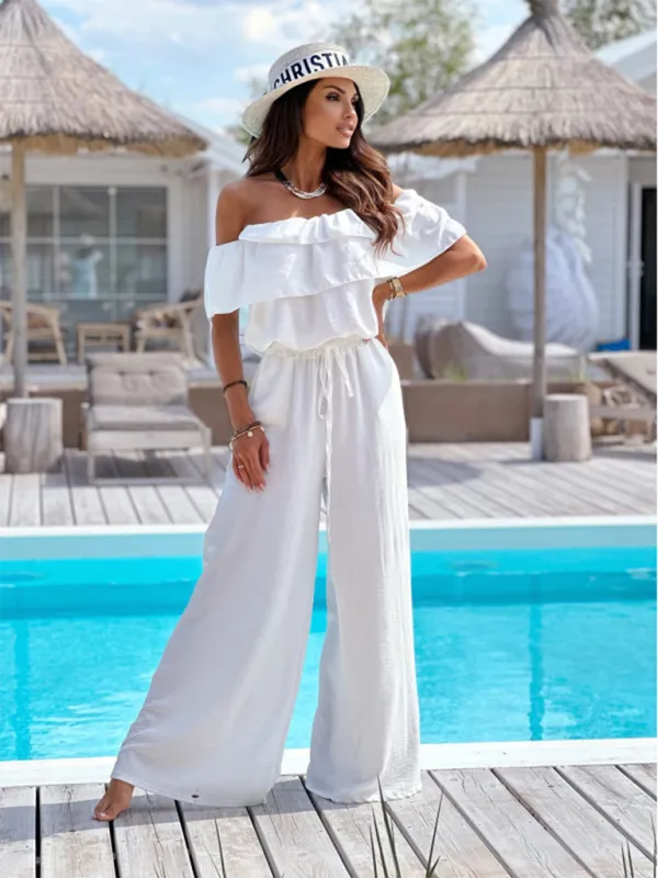 Off-Shoulder Playsuit Ruffle Wide-Leg Jumpsuit