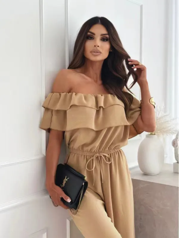 Off-Shoulder Playsuit Ruffle Wide-Leg Jumpsuit