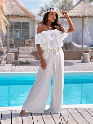 Off-Shoulder Playsuit Ruffle Wide-Leg Jumpsuit