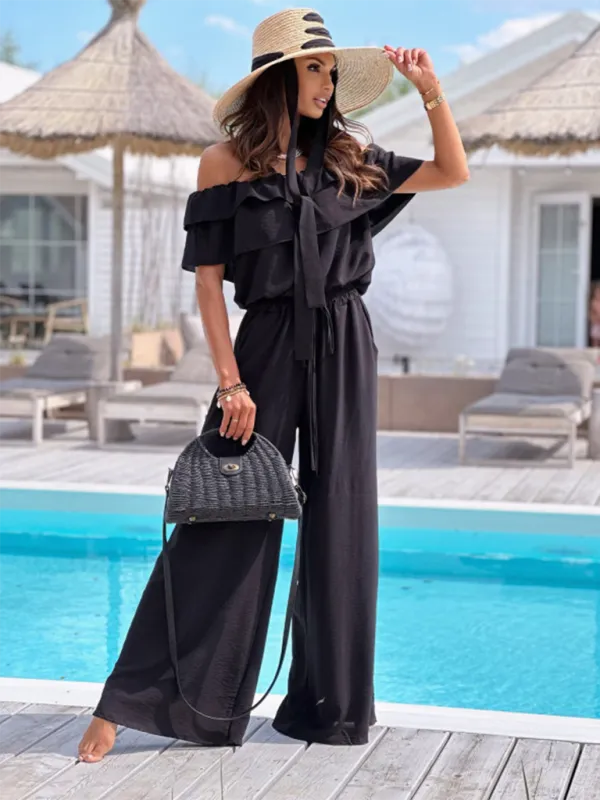 Off-Shoulder Playsuit Ruffle Wide-Leg Jumpsuit