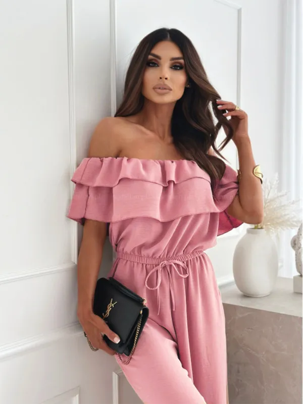 Off-Shoulder Playsuit Ruffle Wide-Leg Jumpsuit