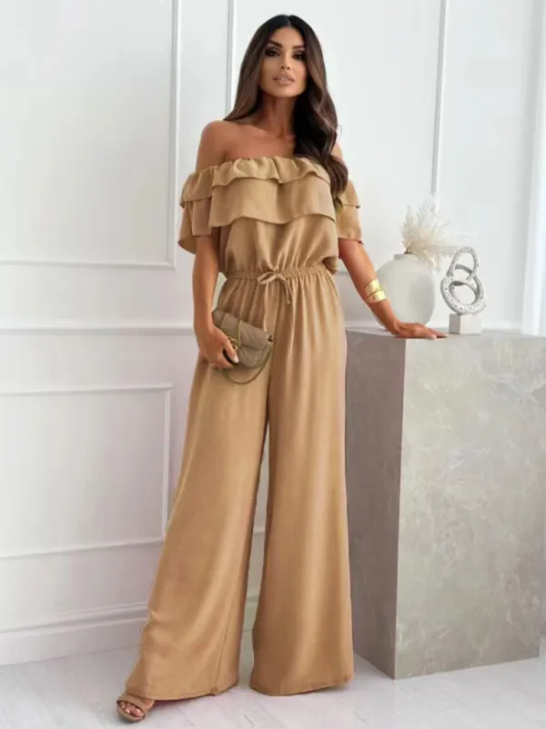 Off-Shoulder Playsuit Ruffle Wide-Leg Jumpsuit