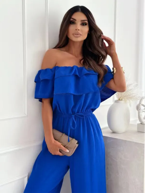 Off-Shoulder Playsuit Ruffle Wide-Leg Jumpsuit