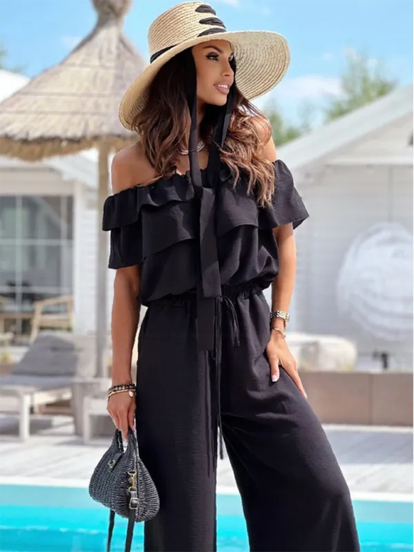 Off-Shoulder Playsuit Ruffle Wide-Leg Jumpsuit