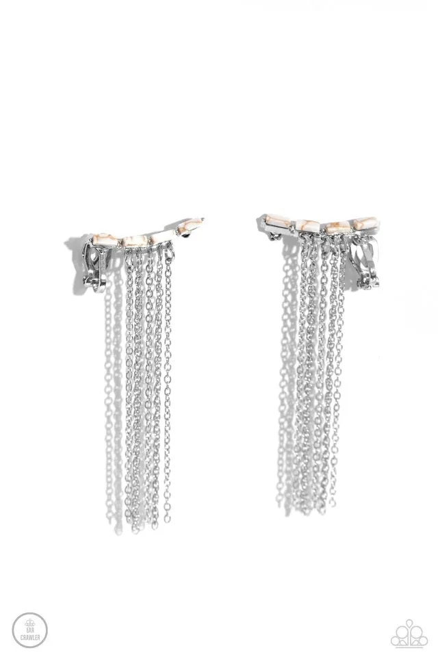 Paparazzi Earring ~ Fault Line Fringe - White