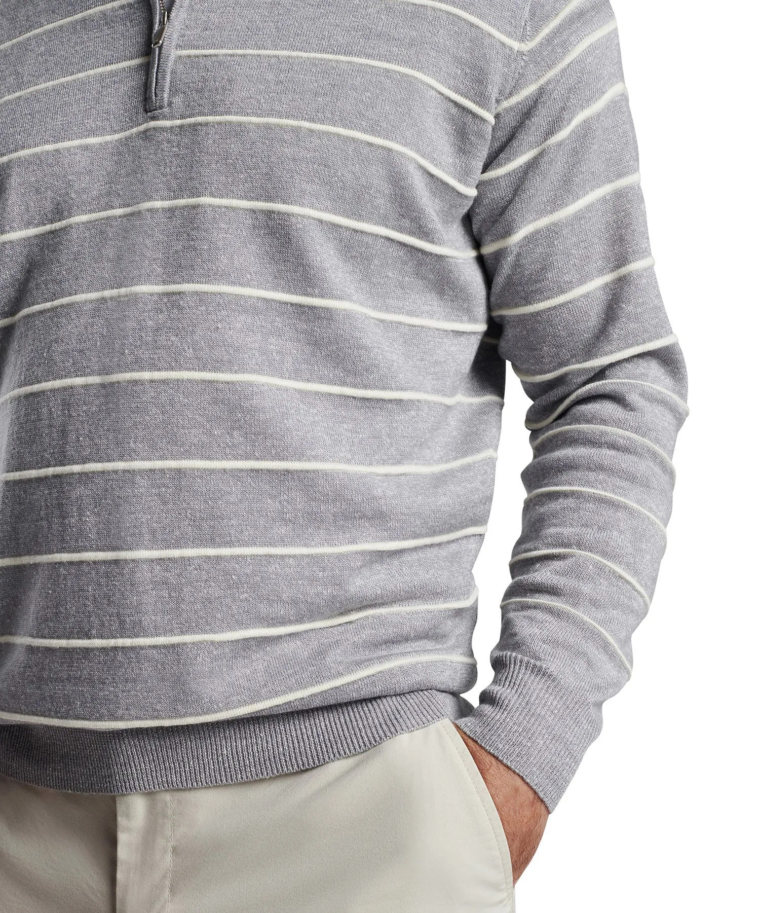 Peter Millar Eastham Striped Wool-Linen Quarter-Zip Pullover