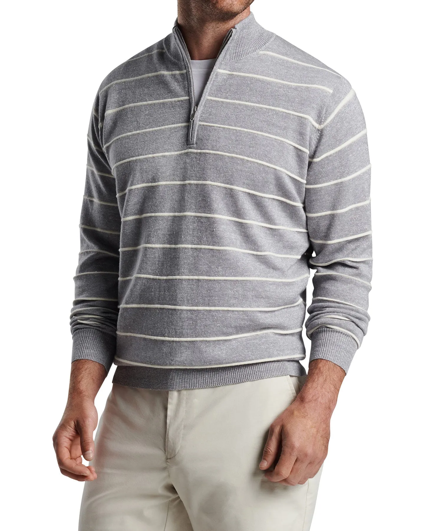 Peter Millar Eastham Striped Wool-Linen Quarter-Zip Pullover