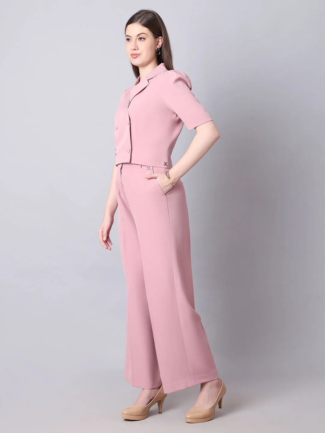 Pink Blended Fierce & Fabulous Crop Blazer & Wide Leg Trouser