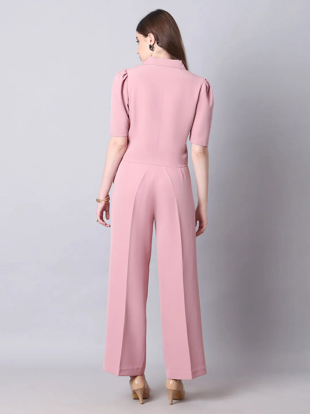 Pink Blended Fierce & Fabulous Crop Blazer & Wide Leg Trouser