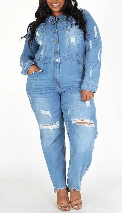 Relaxed Fit Denim Jumpsuit (Curvy)