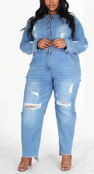 Relaxed Fit Denim Jumpsuit (Curvy)