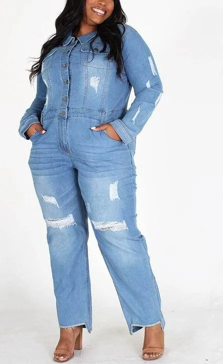 Relaxed Fit Denim Jumpsuit (Curvy)